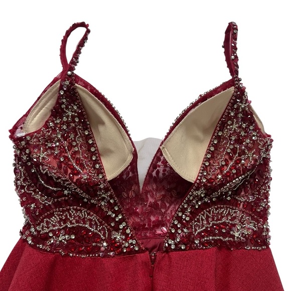 JVN by Jovani Red Beaded Fit & Flare Dress – Size 4 - Picture 8 of 10